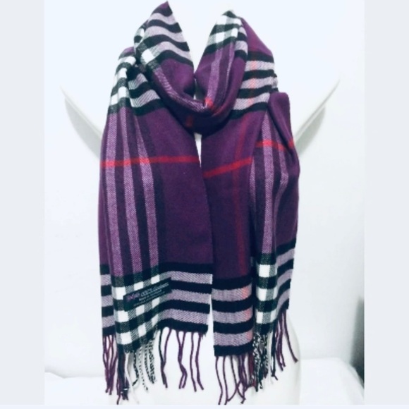 NEW Purple Classic Plaid Giant Check Scarf - Picture 3 of 8